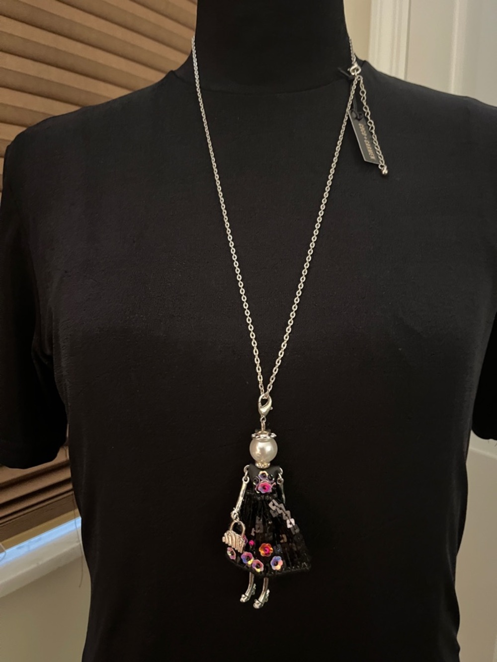 Coco + Carmen Black Doll Pendant Necklace with Pink & Purple Flower Accents - Picture 4 of 9